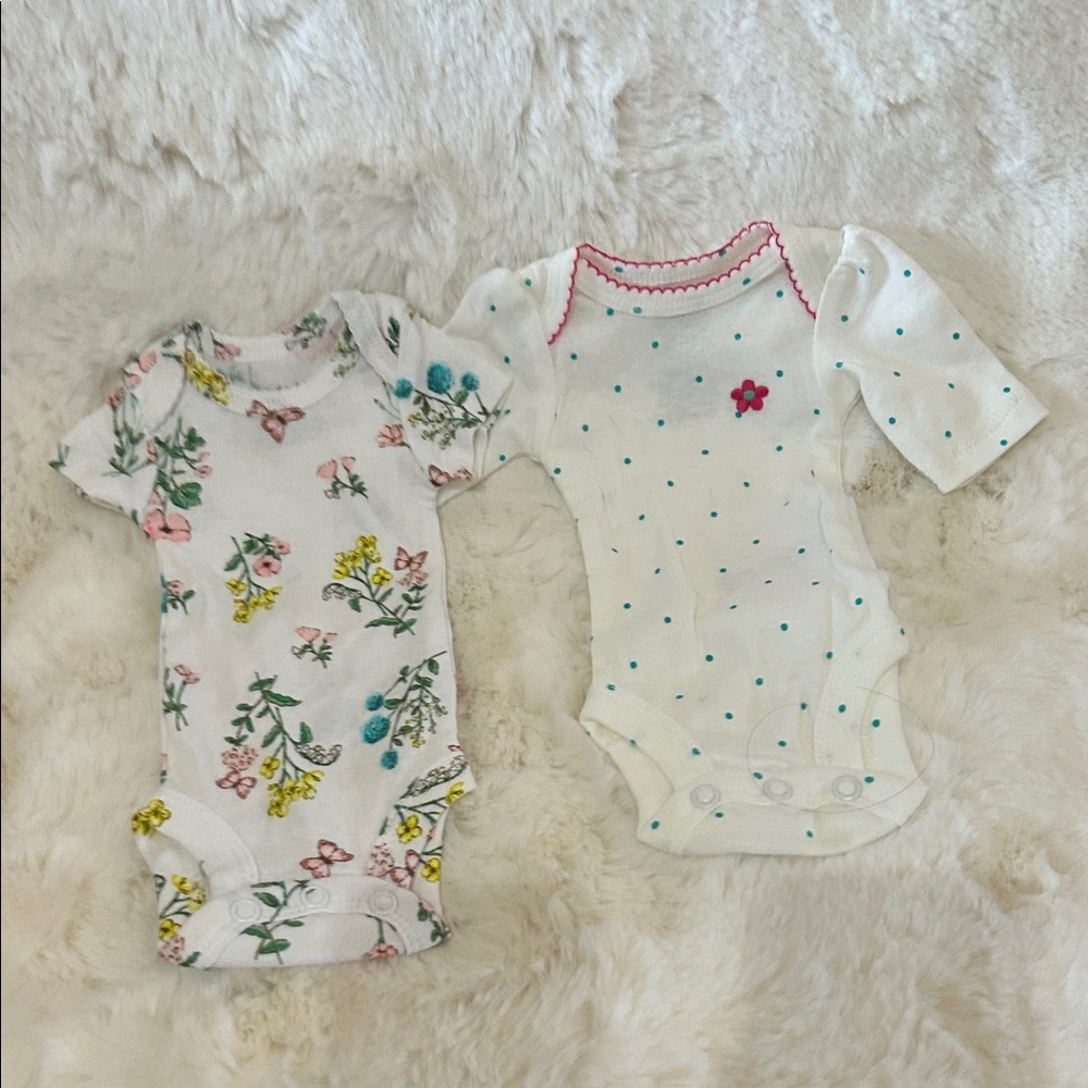 Carter's Floral and Polka Dot Bodysuits - White and Cream NWOT
